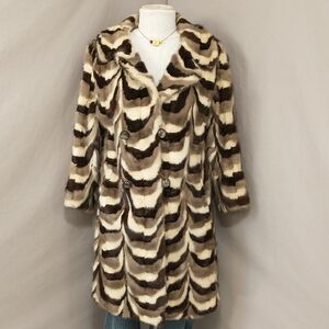 Vintage Fur Car Coat Curving Chevron Pattern Midi 36" Long Fun Classic Styling